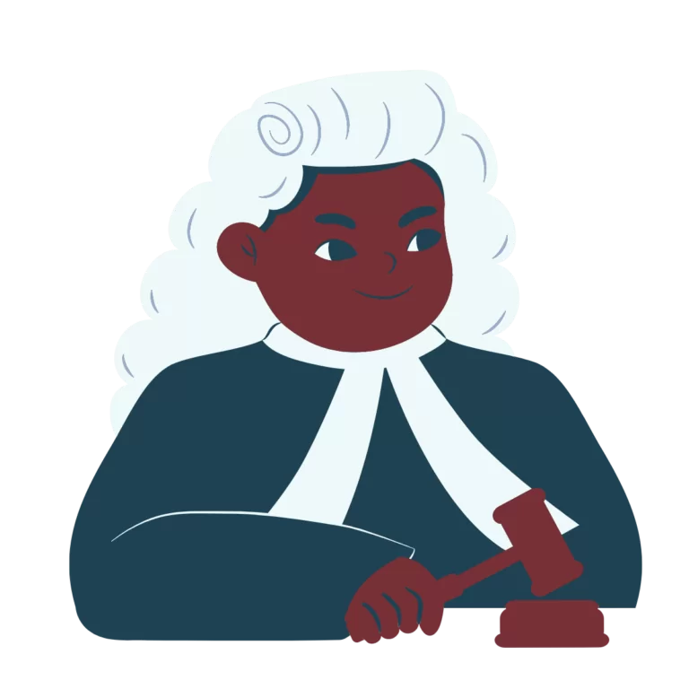 Ilustração de advogada com toga e martelo
