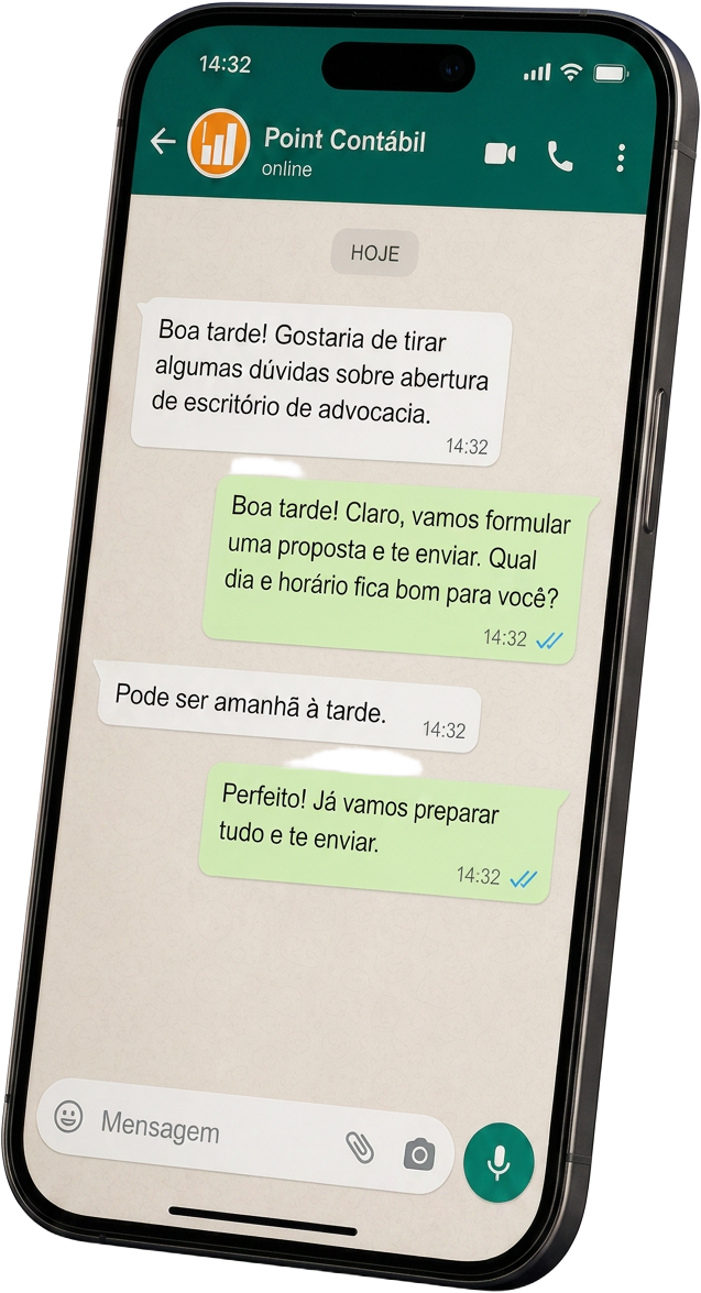 Conversa de WhatsApp real com o contador da Point